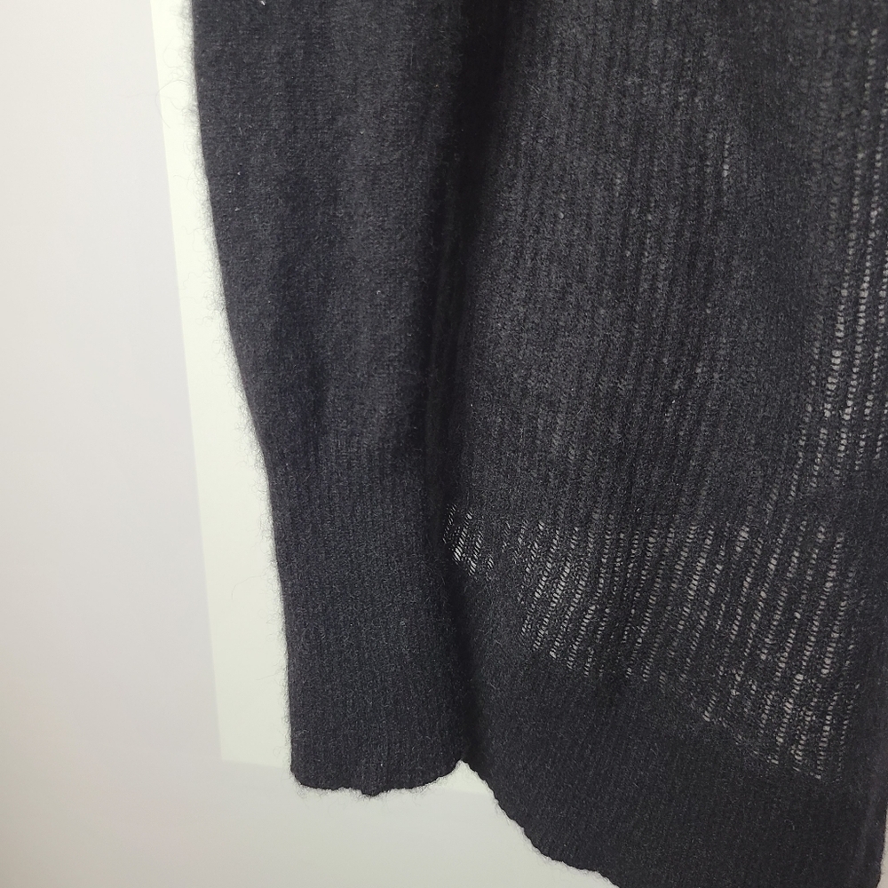 Max Studio 100% Cashmere Black Open Knit Cardigan Sz L Soft Lightweight Luxe - Picture 3 of 6